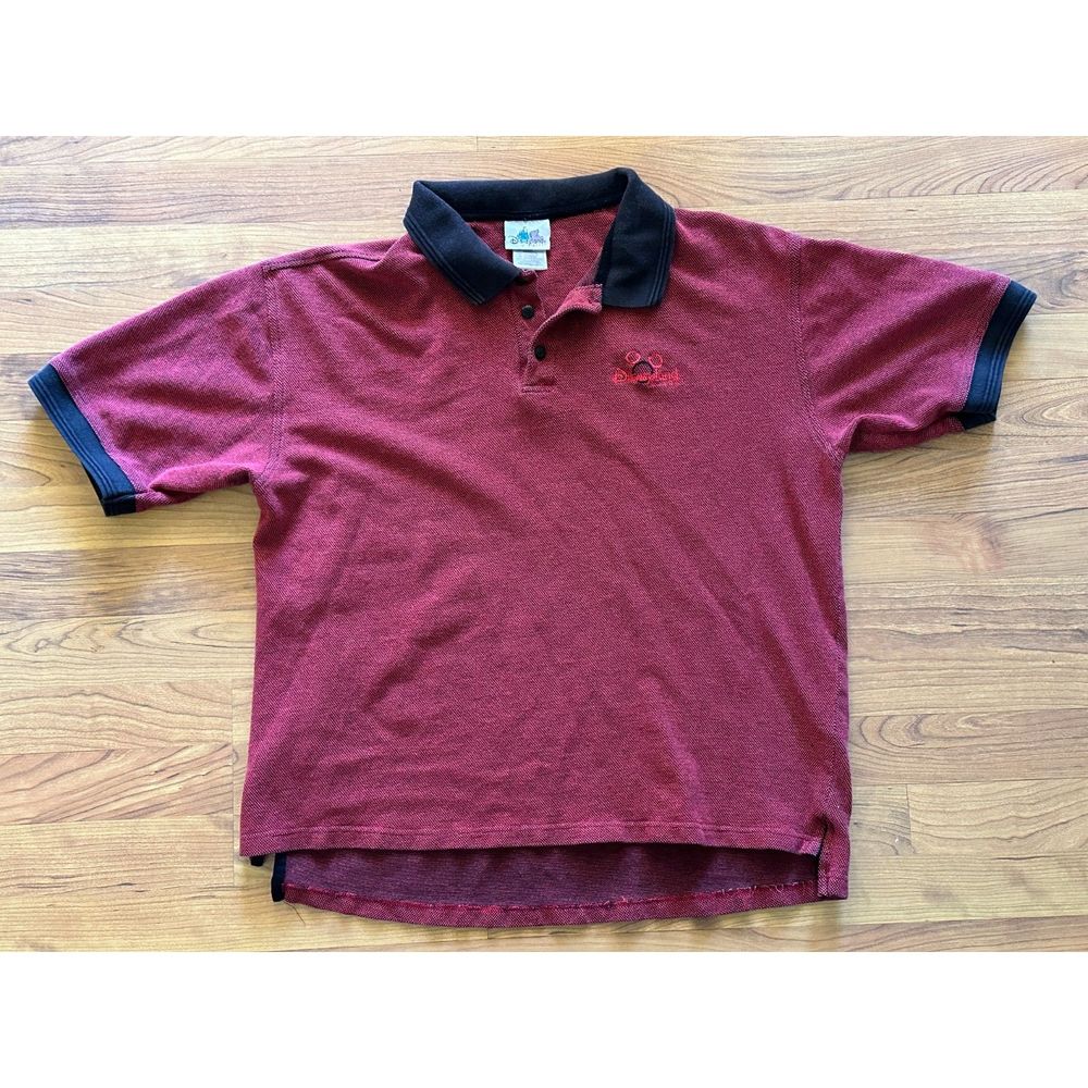 Disney Vintage 90s Pique Heathered Logo Dad Polo - Red, Black Size XL
